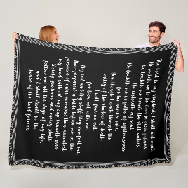 The 23rd Psalm Black with White Hand Lettered Fleece Blanket (In Situ)