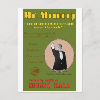 The 39 Steps: Advertising Poster For Mr. Memory Postcard by joelgunz at Zazzle