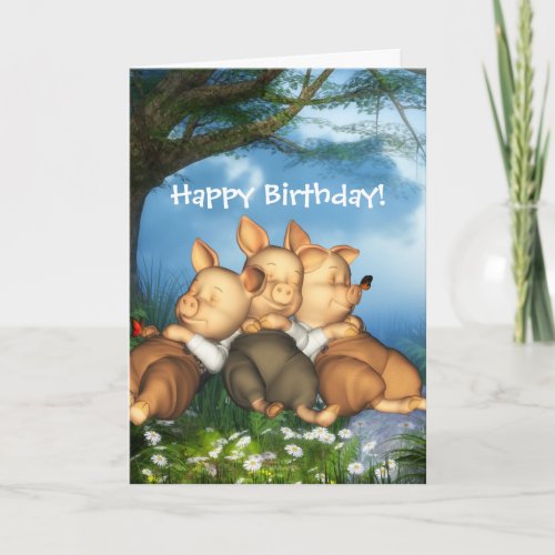 The 3 Little Pigs Dreaming Birthday Card