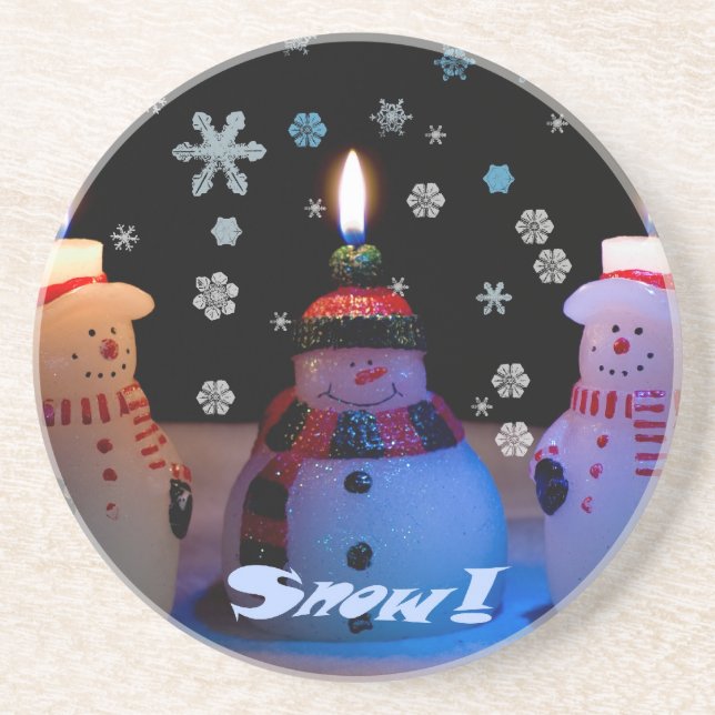 The 3 Snowmen Lit Sandstone Coaster (Front)