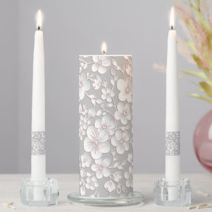 The 3D White Flowers Lace Pattern Unity Candle Set