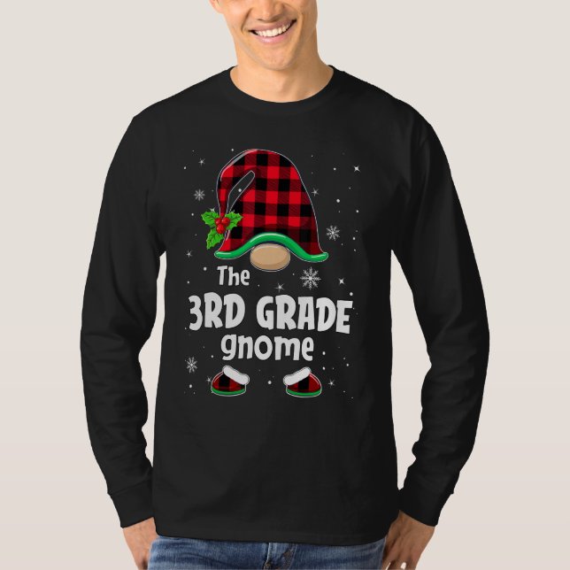 The 3rd Grade Gnome Buffalo Plaid Christmas Matchi T-Shirt (Front)