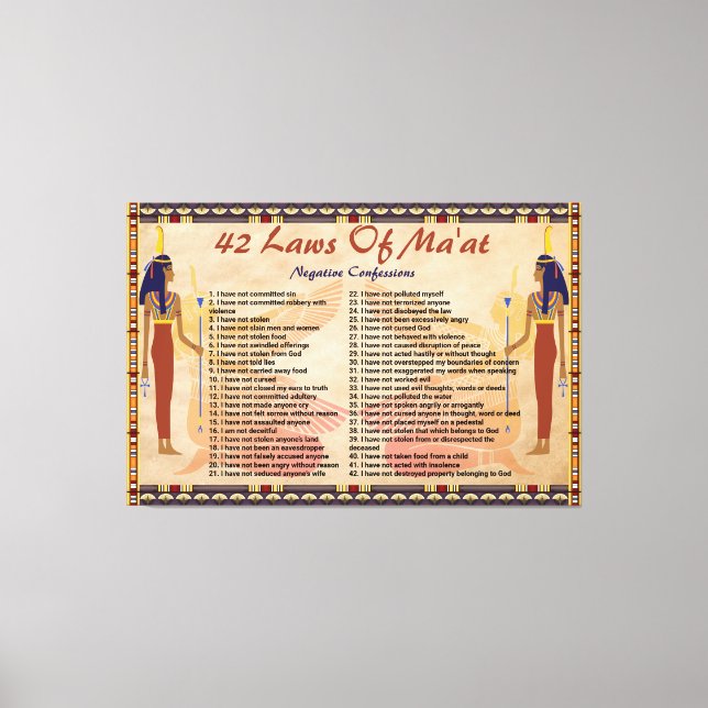 The 42 Laws Of Maat - Negative Confessions Canvas  (Front)