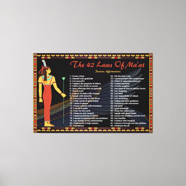 The 42 Laws Of Maat - Positive Affirmations Canvas Print (Front)