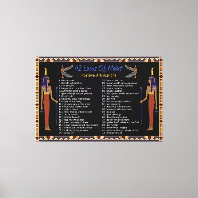 The 42 Laws Of Maat - Positive Affirmations Canvas Print (Front)
