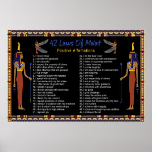 The 42 Laws Of Maat - Positive Affirmations Poster