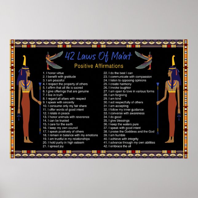 The 42 Laws Of Maat - Positive Affirmations Poster (Front)