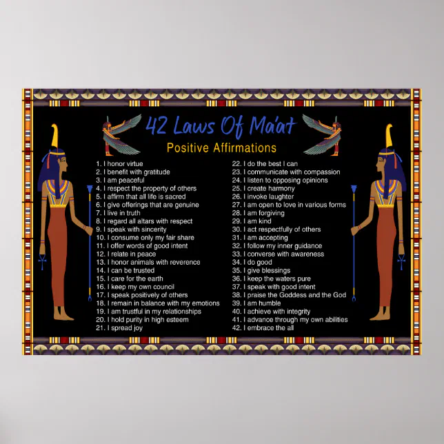 The 42 Laws Of Maat - Positive Affirmations Poster | Zazzle