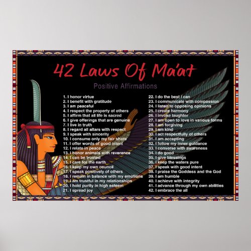 The 42 Laws Of Maat _ Positive Affirmations Poster