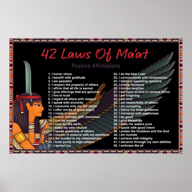The 42 Laws Of Maat - Positive Affirmations Poster (Front)