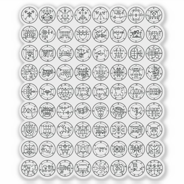 The 72 Demon Sigils Of Ars Goetia (black) Sticker (Front)