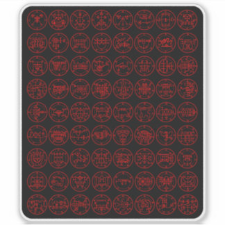 The 72 Demon Sigils Of Ars Goetia (red on black) Sticker