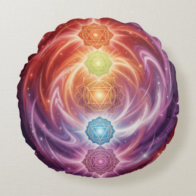 The 7 Chakras´10 Round Pillow (Front)