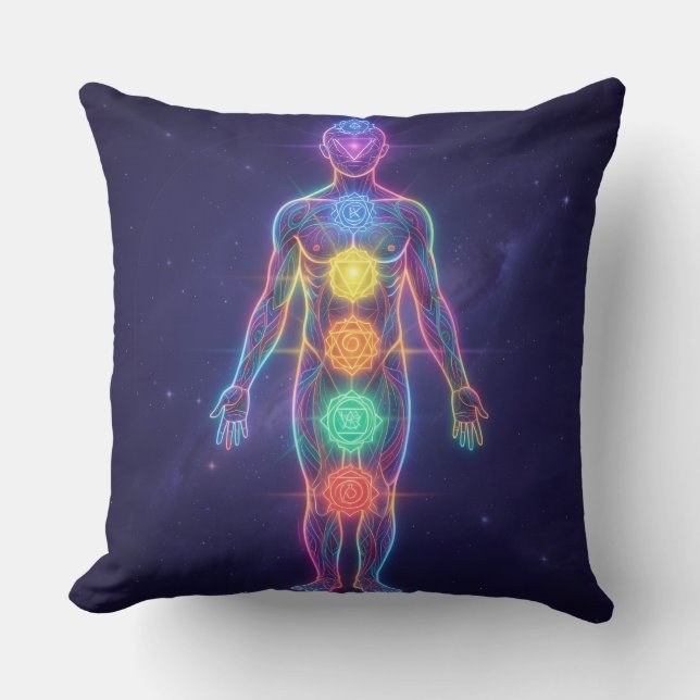 The 7 Chakras´2 Throw Pillow (Front)