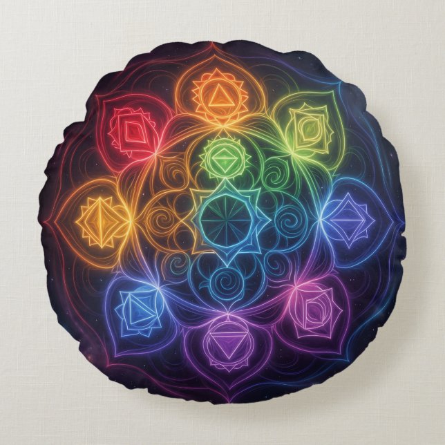 The 7 Chakras´3 Round Pillow (Front)