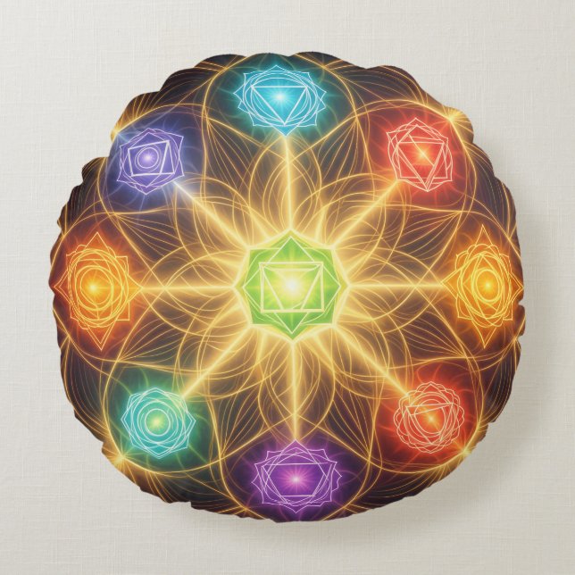 The 7 Chakras´4 Round Pillow (Front)