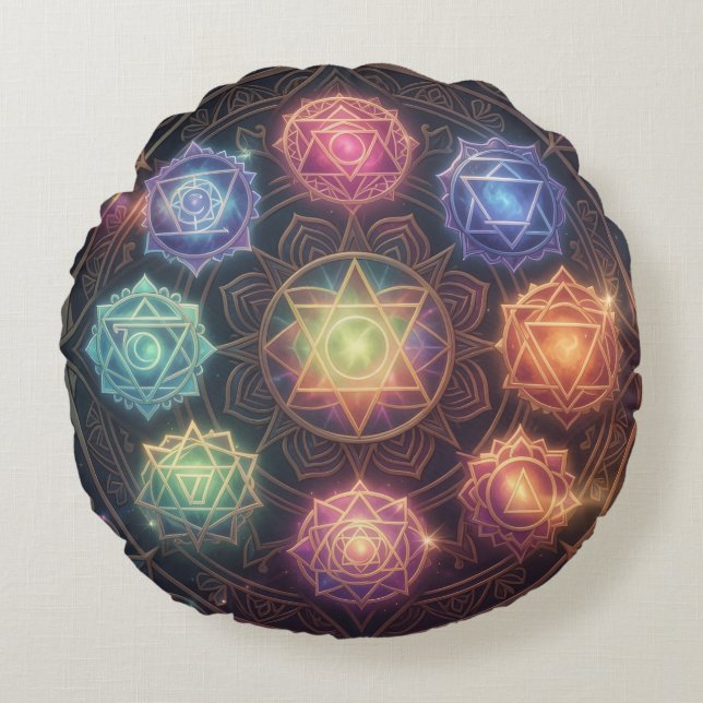 The 7 Chakras´8 Round Pillow (Front)
