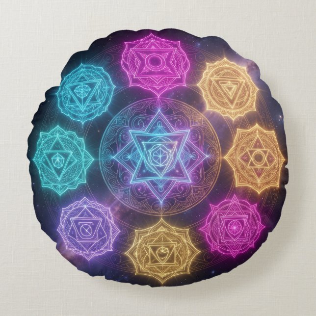 The 7 Chakras Round Pillow (Front)