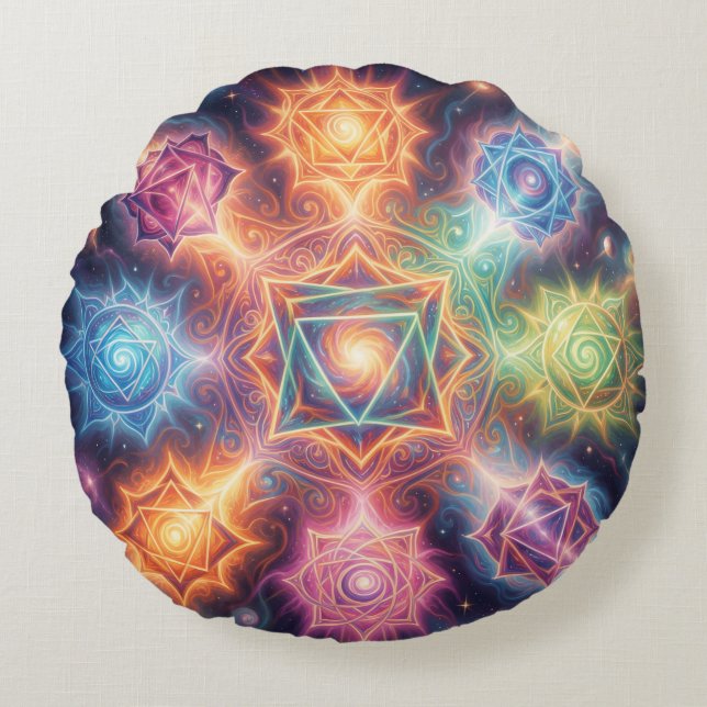 The 7 Chakras Round Pillow (Front)