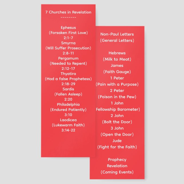 The 7 Churches in Revelatino and Pauls Letters Bookmarks (Front & Back)