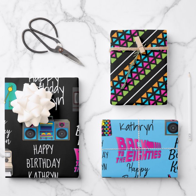 The 80's Personalized Wrapping Paper Sheets (Front)