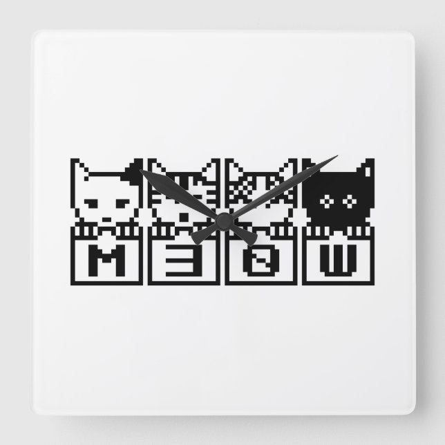 THE 8-BIT CATS M30W SQUARE WALL CLOCK (Front)