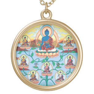 The 8 Medicine Buddhas - Healing Masters - round Gold Plated Necklace