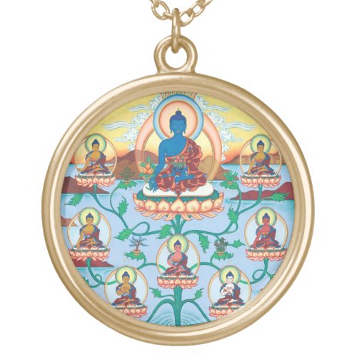 The 8 Medicine Buddhas _ Healing Masters _ round Gold Plated Necklace
