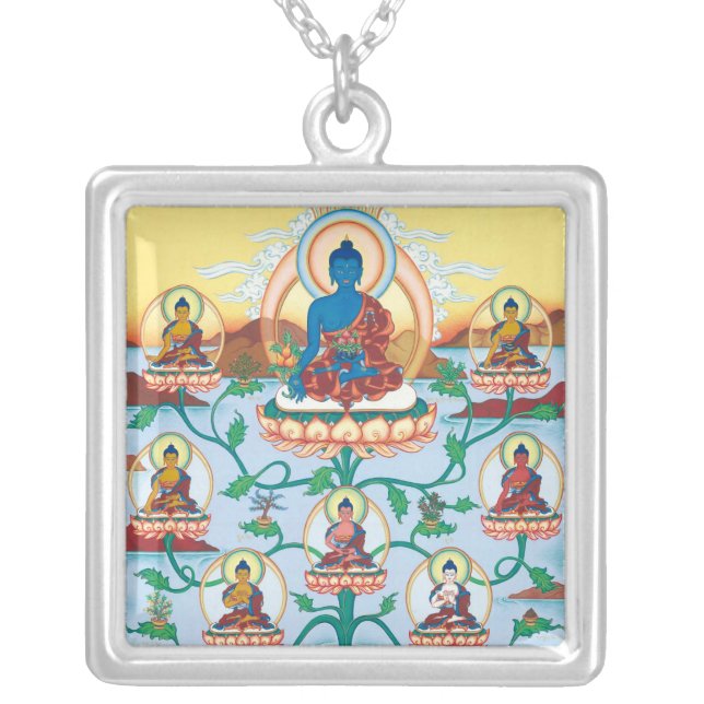 The 8 Medicine Buddhas - Healing Masters - square Silver Plated Necklace (Front)