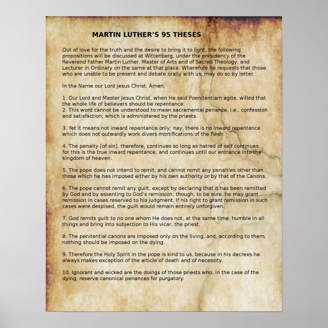 The 95 Theses MARTIN LUTHER poster (Front)