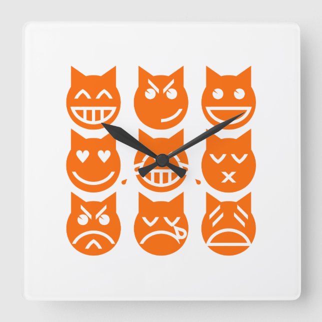 The 9 Lives of the Emoji Cat Square Wall Clock (Front)
