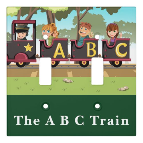 The A B C  Train Green Yellow Brown Wheels   Light Switch Cover