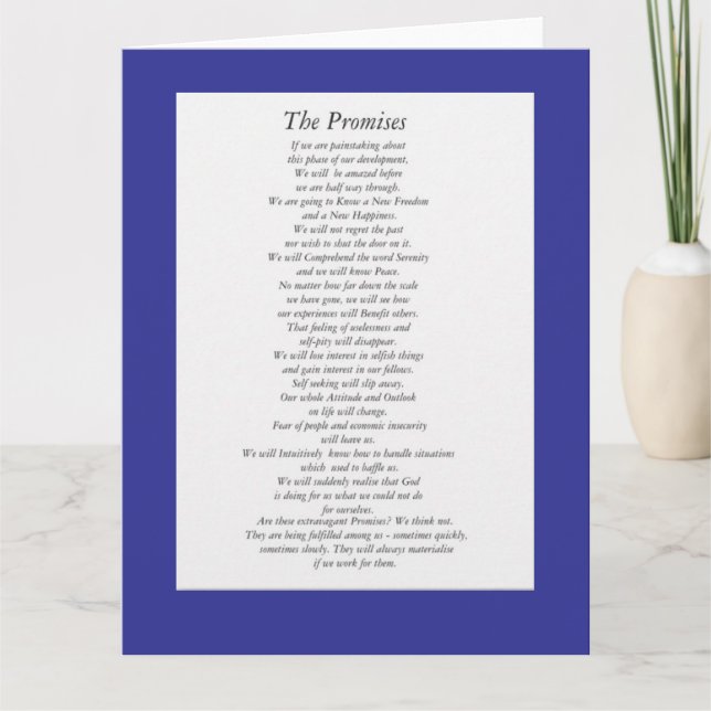 The  AA Promises (paper sheet.) Card (Front)