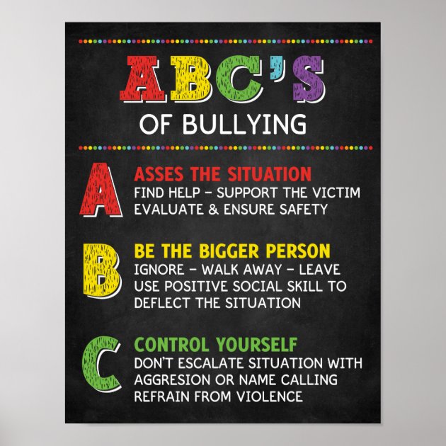 The ABC Of Bullying Classroom Anti Bully Campaign Poster | Zazzle