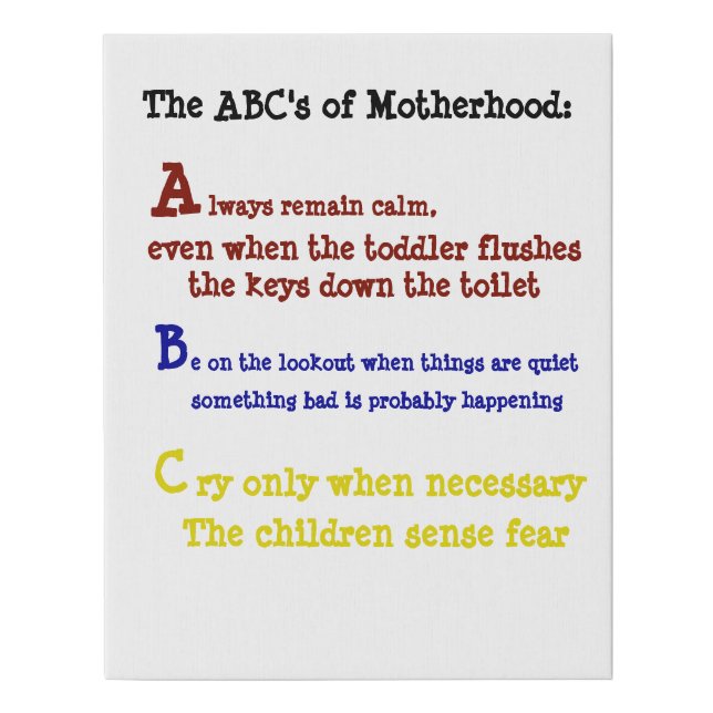 The ABC's of Motherhood Faux Canvas Print (Front)