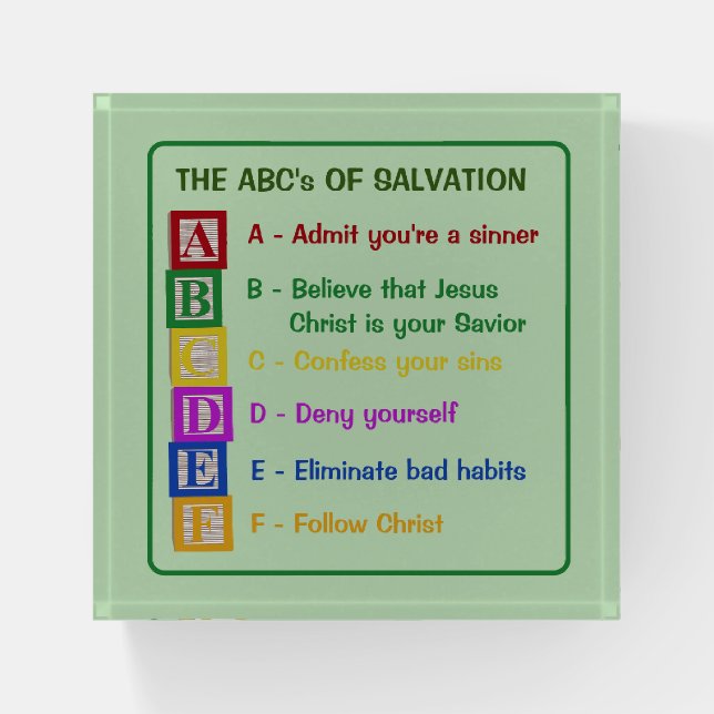 The ABC's of Salvation Paperweight (Front)