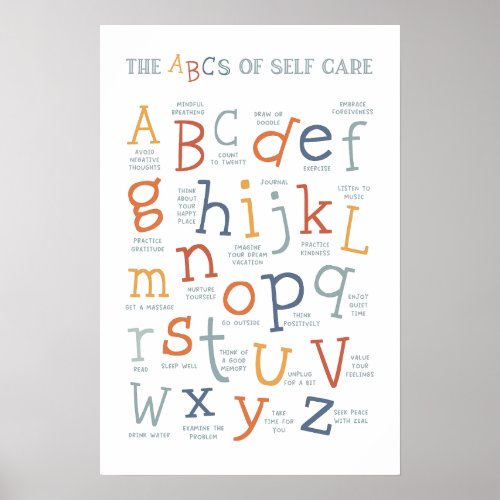 The ABCs of Self Care BoHo Social Emotional Poster