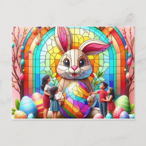 The Abstract Easter Bunny Stain Glass Holiday Postcard