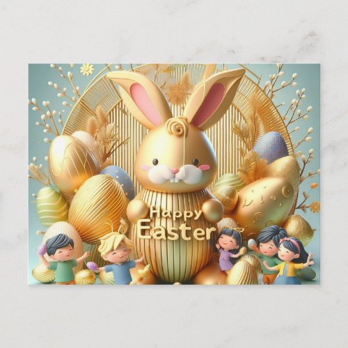 The Abstract Gold Easter Bunny  Holiday Postcard