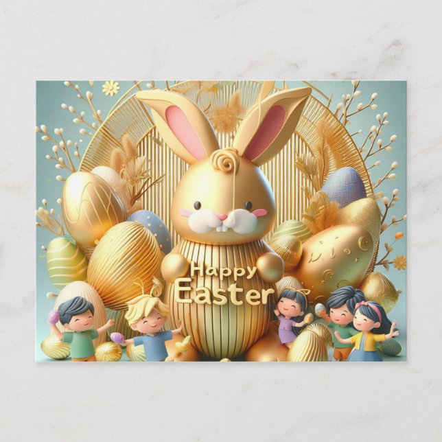 The Abstract Gold Easter Bunny  Holiday Postcard (Front)