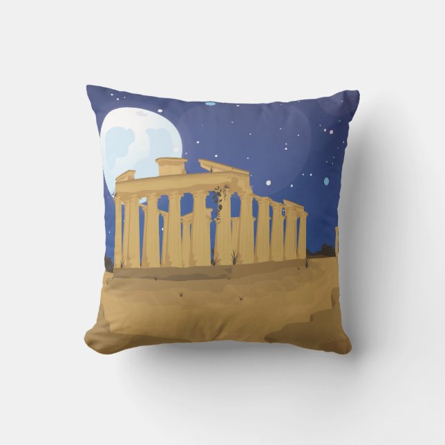 The Acropolis of Athens cartoon Throw Pillow (Front)