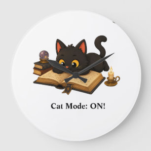 The adorable black cat Ziggy is reading a book. Large Clock