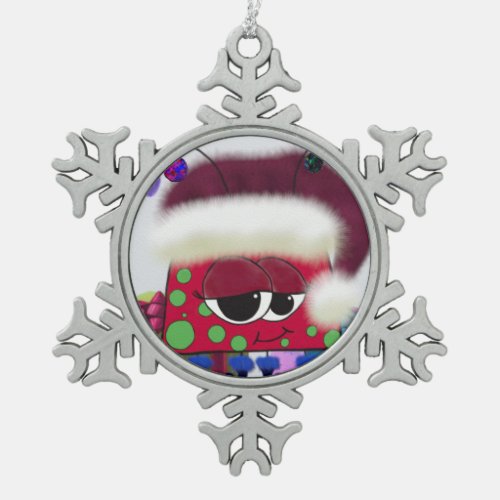 The Adorable Christmas Ladybug Illustration Snowflake Pewter Christmas Ornament