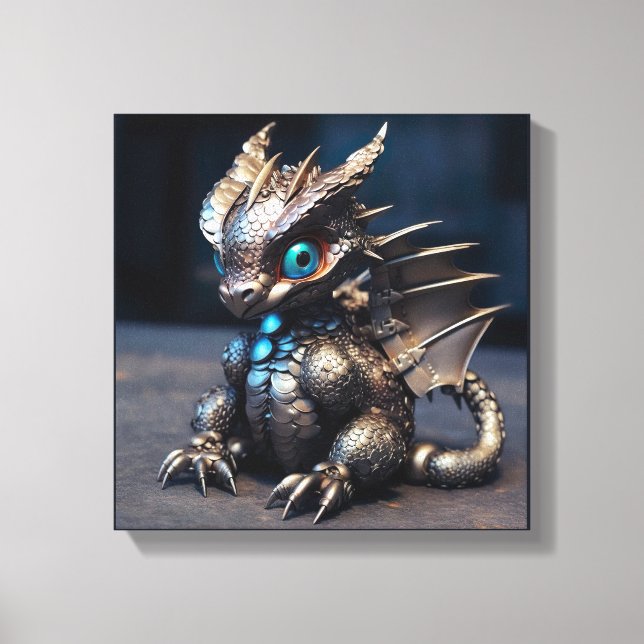 The Adorable Metal Baby Dragon Canvas Print (Front)