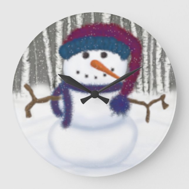 The Adorable Puffy The Snowman Large Clock (Front)