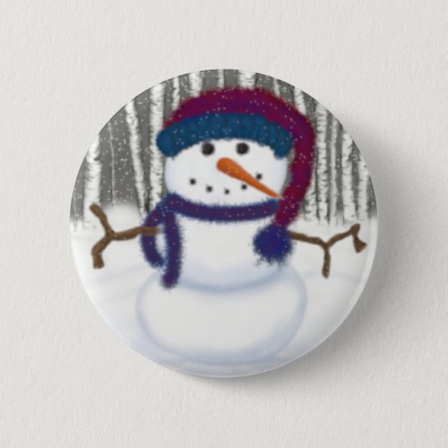 The Adorable Puffy The Snowman Pinback Button (Front)