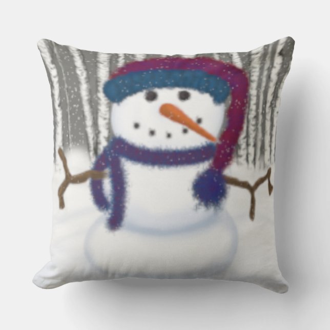 The Adorable Puffy The Snowman Throw Pillow (Front)