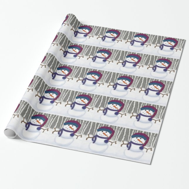 The Adorable Puffy The Snowman Wrapping Paper (Unrolled)