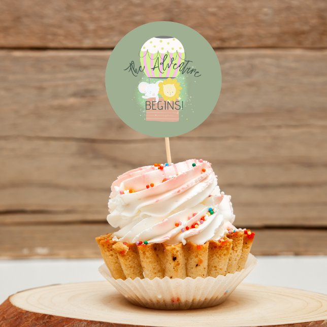 The Adventure Begin Hot Air Balloon Cupcake Topper Classic Round Sticker (Creator Uploaded)