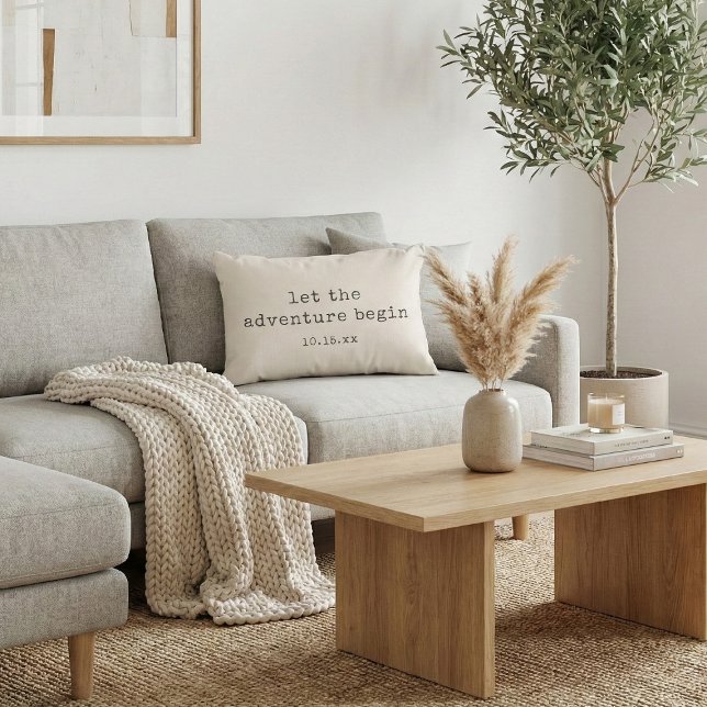 The Adventure Begin Minimalist Quote Wedding Date Accent Pillow (Creator Uploaded)